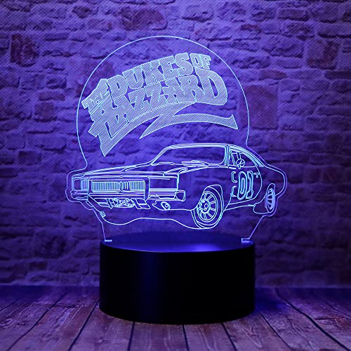 Cute 01 AUTO The Dukes of Hazzard General Lee Car Anime Character 3D Optical Illusion LED Bedroom Decor Sleep Table Lamp with Remote 7 Colors Visual Night Light Birthday Christmas Gifts for Kids