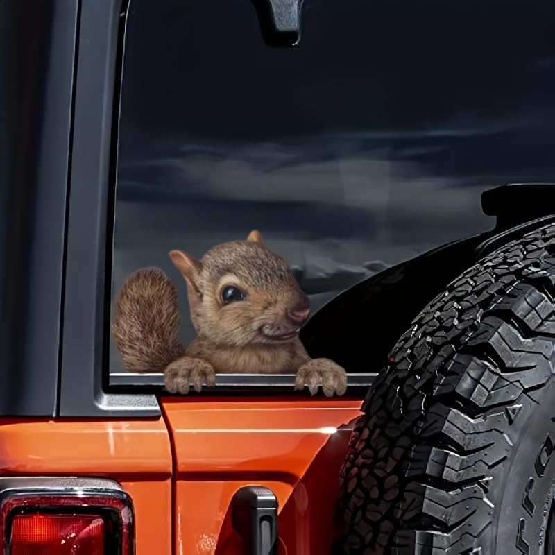 Image of 2pcs 3D Squirrel Car Window Decals - Cute Welcome Stickers for Cars, Motorcycles, Water Bottles, Walls, Racing Gear, Gift for Squirrel Lovers