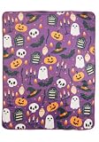 Fun Costumes Purple Halloween Mischief Fleece Microfiber Comfy Throw Blanket 60" x 48" | Ghost Bat Pumpkin Skull Patterned ST
