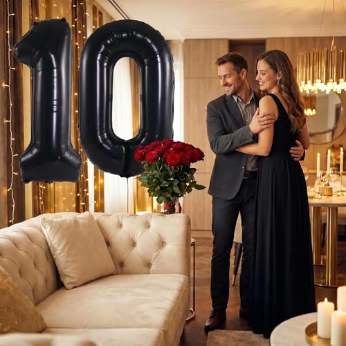 Image of Number 10 Balloon Foil Mylar Balloons for Birthday Party Decoration (Black, 40 Inch)