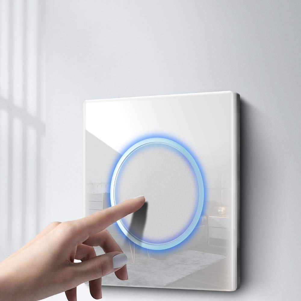 Lichtschalter, Lampenschalter, ❀ intelligente Lichtschalter, 86 verdeckte runde Tasten-Schalttafel, Haushalts-Innen-Bedienfeld mit LED-Anzeige, nordischer weißer quadratischer Schalter (Farbe: leeres