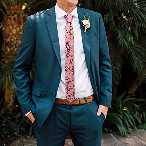 Image of Mantieqingway Floral Ties for Men Skinny Cotton Tie Flower Necktie