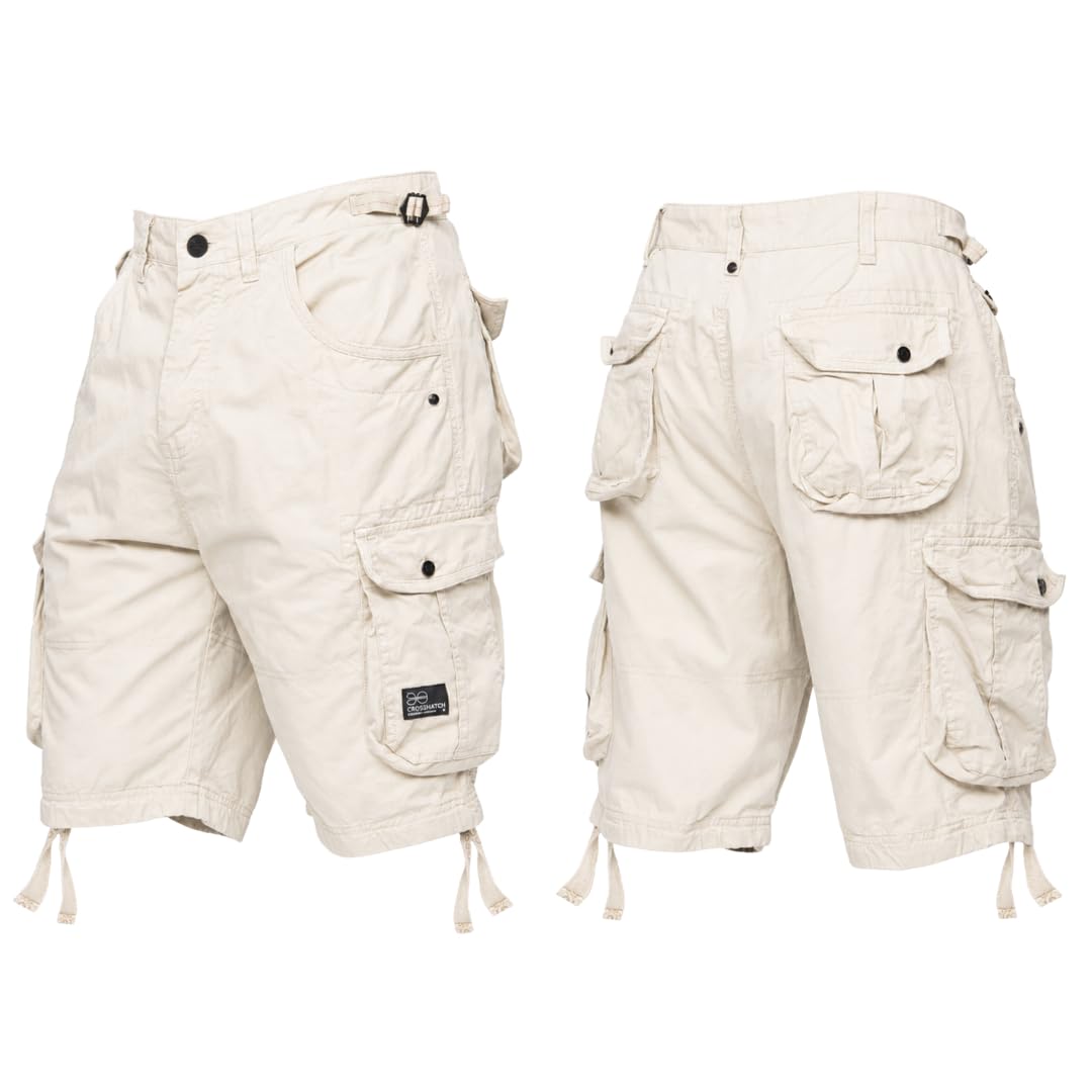 Crosshatch New Mens Knee Length Combat Cargo Camo Denim Summer Shorts by Jeanbase Light Stone 38