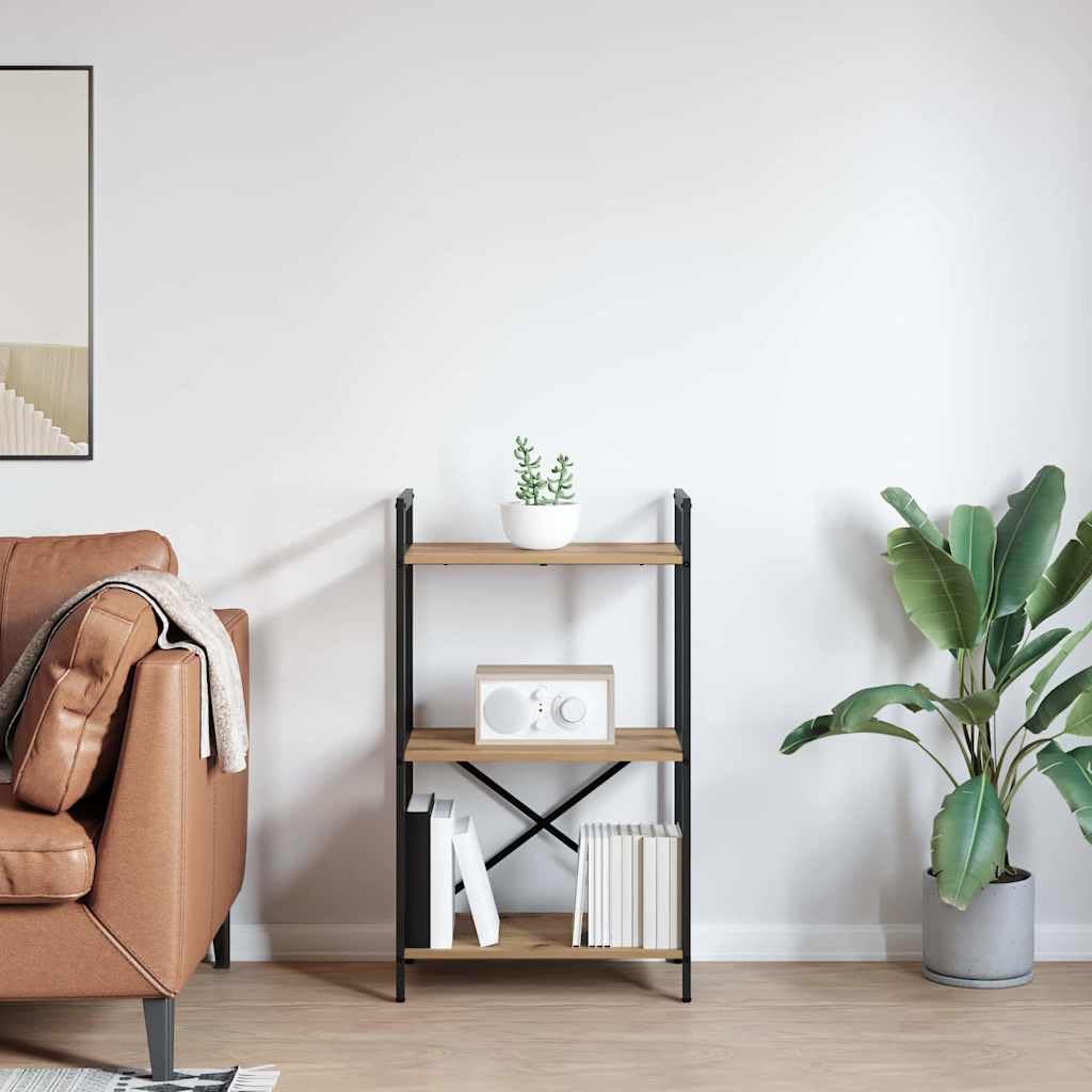 Regał na książki 3 półki 56 x 34 x 96 cm wielowarstwowe drewno dąb rzemieślniczy | Solidna stalowa rama, wzornictwo przemysłowe, wolnostojąca, łatwa do czyszczenia, do salonu lub biura