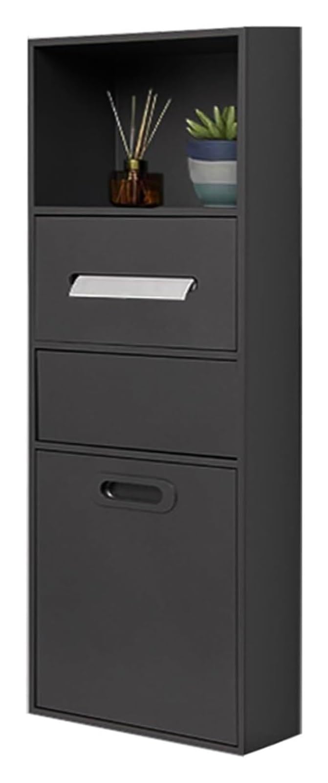 Flush-Mounted Toilet Paper Holder， Recessed Toilet Paper Holder With Trash Can And Shelf In Black And Gray 86x30x14cm