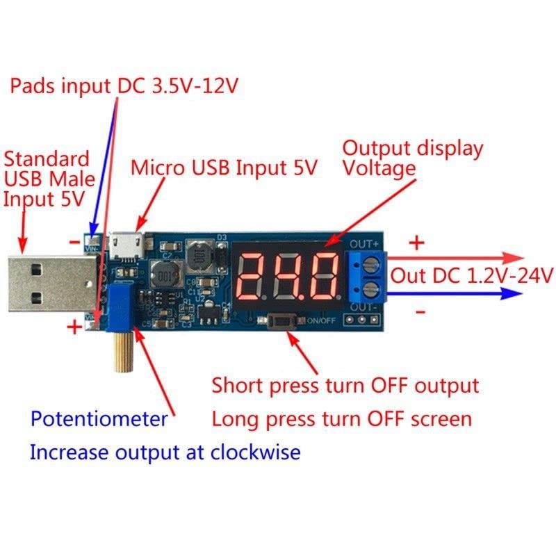 Modulo di Alimentazione DC DC Step Up Down USB 5V fino a 3.3V/12V LAOMAO Convertitore Boost Buck Regolabile Trasformatore di Tensione Modulo di Alimentazione DC DC Step Up Down USB 5V fino a 3.3V/12V LAOMAO Convertitore Boost Buck Regolabile Trasformatore di Tensione