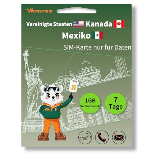 Nordamerika-Daten-SIM-Karte für Reisen – USA, Kanada und Mexiko, 1 GB 4/5G, tägliches LTE-Hochgeschwindigkeitsdatenvolumen für 7 Tage