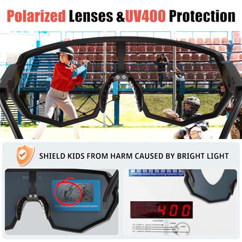 Image of X-TIGER Polarized Youth Baseball Sunglasses UV400 Kids Sunglasses Boys Girls 8-12 Youth for Softball Cycling Sports Glasses