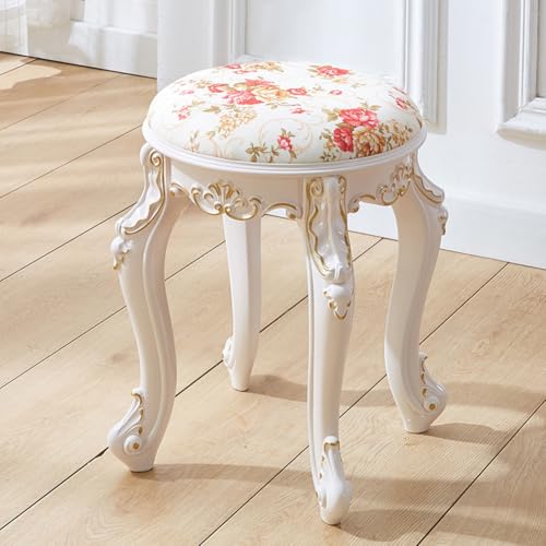 Taburete redondo vintage para maquillaje y piano sin respaldo para dormitorio, sala de estar, restaurante, elegante diseño rojo, 35 x 43 cm