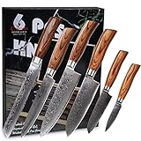Wakoli Edib Pro 6er Damastmesser-Set mit Klingen von 8,5-19,70 cm Länge extrem scharf aus 67 Lagen VG10 I Damast Kochmesser & Küchenmesser-Set aus echtem Damaststahl mit Pakkaholz Griffen & Holzbox