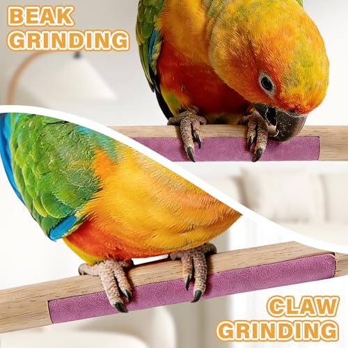Image of Wooden Bird Perch Stand with Grinding, 2Pcs Parrot Cage Stand Branch, No Hurt Foot Claw Grinding Bird Perch for Cockatiels, Parakeets, Lovebirds