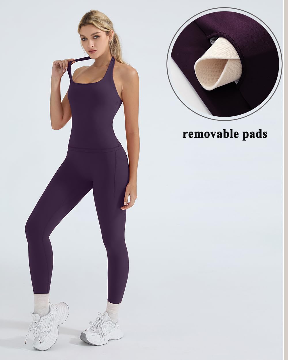 OMKAGI 2 Piece Workout Sets for Women Halter Tops Booty Leggings with Pockets Gym Outfits - Image 5