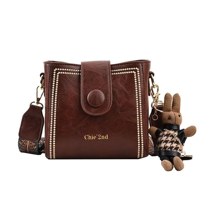 Image of Women PU Retro bucket Handbag | Shoulder Bag | Messenger Bag (Dark Brown)