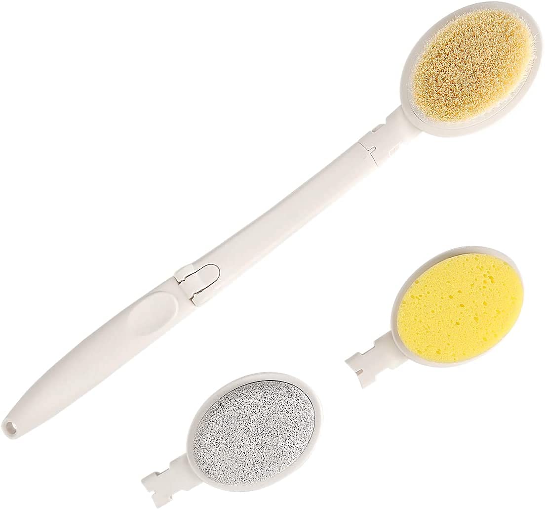 LFJ 3 in 1 Back Bath Brush Set for Shower, 19" Long Handle Body Brush, Bath Sponge and Pumice Gentle Exfoliation and Improved Skin Health, Suitable for Men and Women
