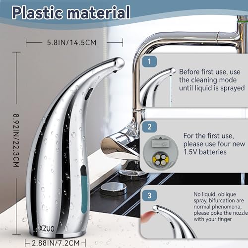 Image of Automatic Soap Dispenser, Plastic Material for Bathroom & Kitchen | 4-Level Adjustable Touchless Hand Soap Dispenser ,10oz /300ml Battery Operated Electric Dispenser, Silver Soap Dispenser