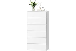 FOTOSOK 6 Drawer White Dresser, ModernTall Dresser