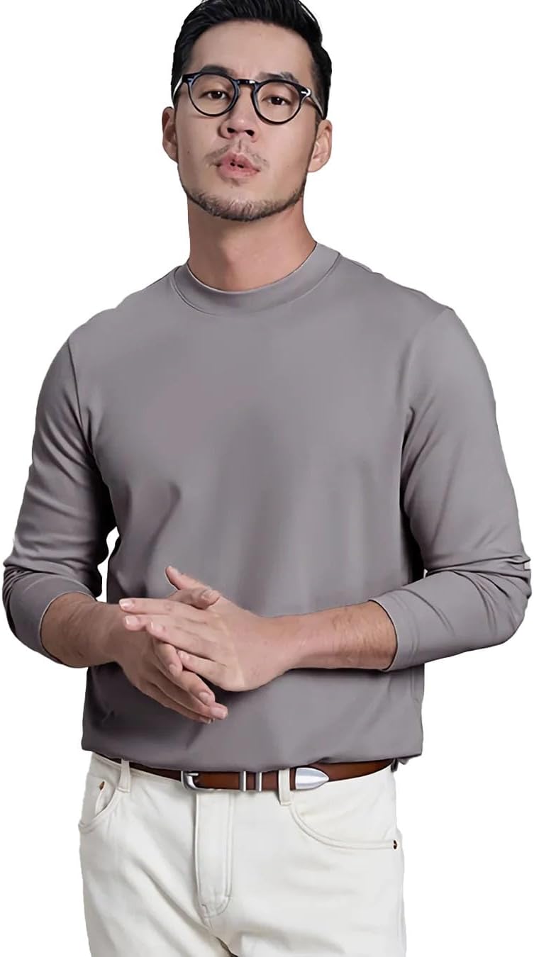 DAISYSILK Men's Long Sleeve Silk Jersey T-Shirt – 100% Mulberry Silk, Crew Neck, Breathable & Washable