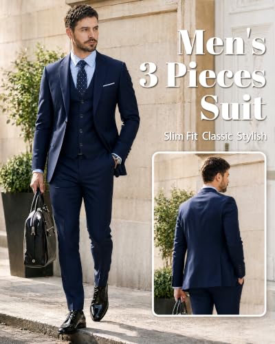 Image of MY'S Men's Suit Slim Fit One Button 3-Piece Suit Blazer Dress Business Party Jacket Vest & Pants