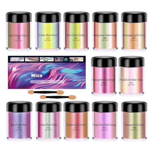Polvo de mica para resina, fórmula de mezcla suave de alta calidad, paquete de tinte vibrante, juego de 12 botellas, pigmento de jabón para pintura, arcilla, joyas, brillo de labios, manualidades