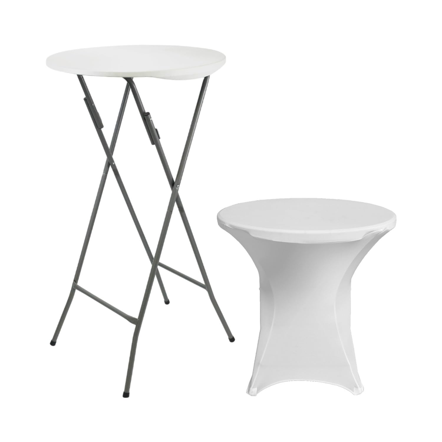 7H SEVEN HOUSE Mesa Alta Plegable Redonda Blanca con Funda 61x105cm 7house