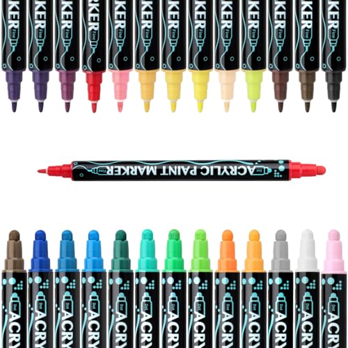 Double Ended Acrylic Marker for Drawing Scrapbooking, 12/24/26/30 Colors Acrylic Paint Pen Quick Drying Water Resistant Cost Eff