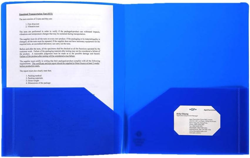 2-Pocket Poly Folders with Business Card Slot, for Letter Sized Papers (8.5" x 11"), Blue - 25 Folders