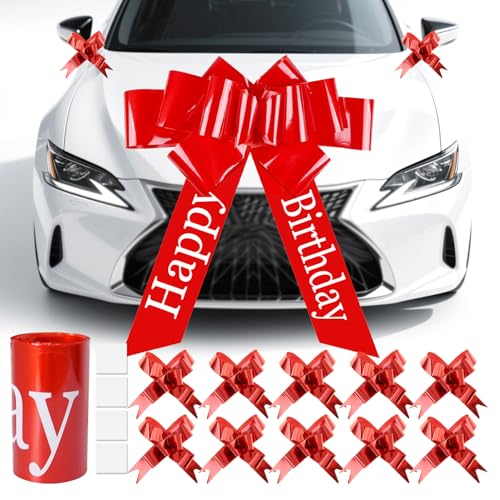 Siyrdxcbt Lazo Rojo para Grande de Coche con 10 Lazos Pequeños Burdeos, Lazo Grande para Regalo de Coche para Fiesta de Cumpleaños, Adecuado para Cumpleaños Boda Navidad y Inauguración de la Casa