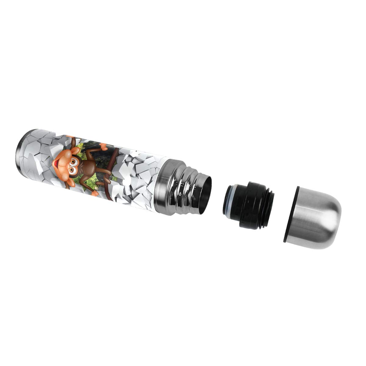 Taza de viaje aislada al vacío de acero inoxidable con doble pared a prueba de fugas, divertido diseño de mono en 3D personalizado impreso en piel auténtica, termo de 500 ml