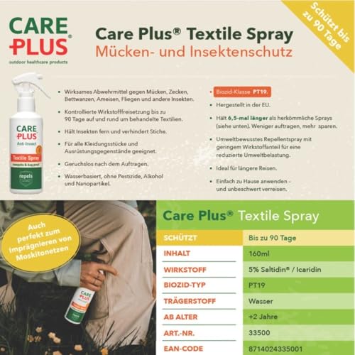 Care Plus 2er Set Insektenschutz – DEET 50% + Icaridin Textilspray – Komplettschutz für Haut & Kleidung, Tropen- & Zeckenschutz