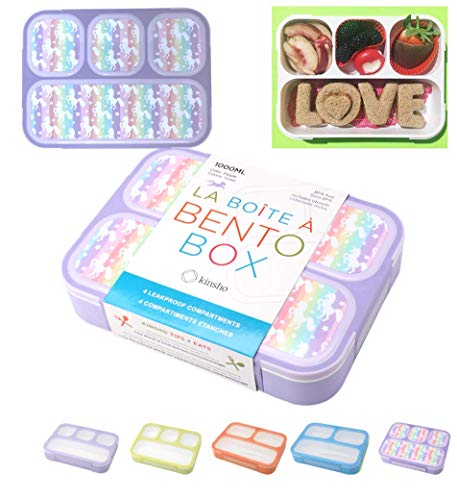 Unicorn Bento Lunch Box For Girls, Kids | Snack Containers With 4 Compartment Dividers, Boxes For Toddlers Pre-School Daycare Tween Lunches Bpa Free, Food And Microwave Safe | Purple Rainbow Unicornio #TOP10