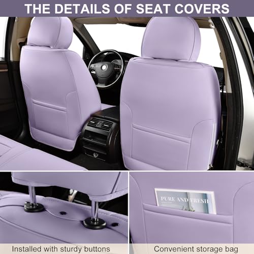 Image of TIEHESYT Leather Car Seat Covers Full Set with Lumbar Support, Waterproof Car Seat Cover, Universal Seat Covers for Cars, Trucks, SUVs, Sedans, Airbag Compatible, Front Pair and Rear, Purple