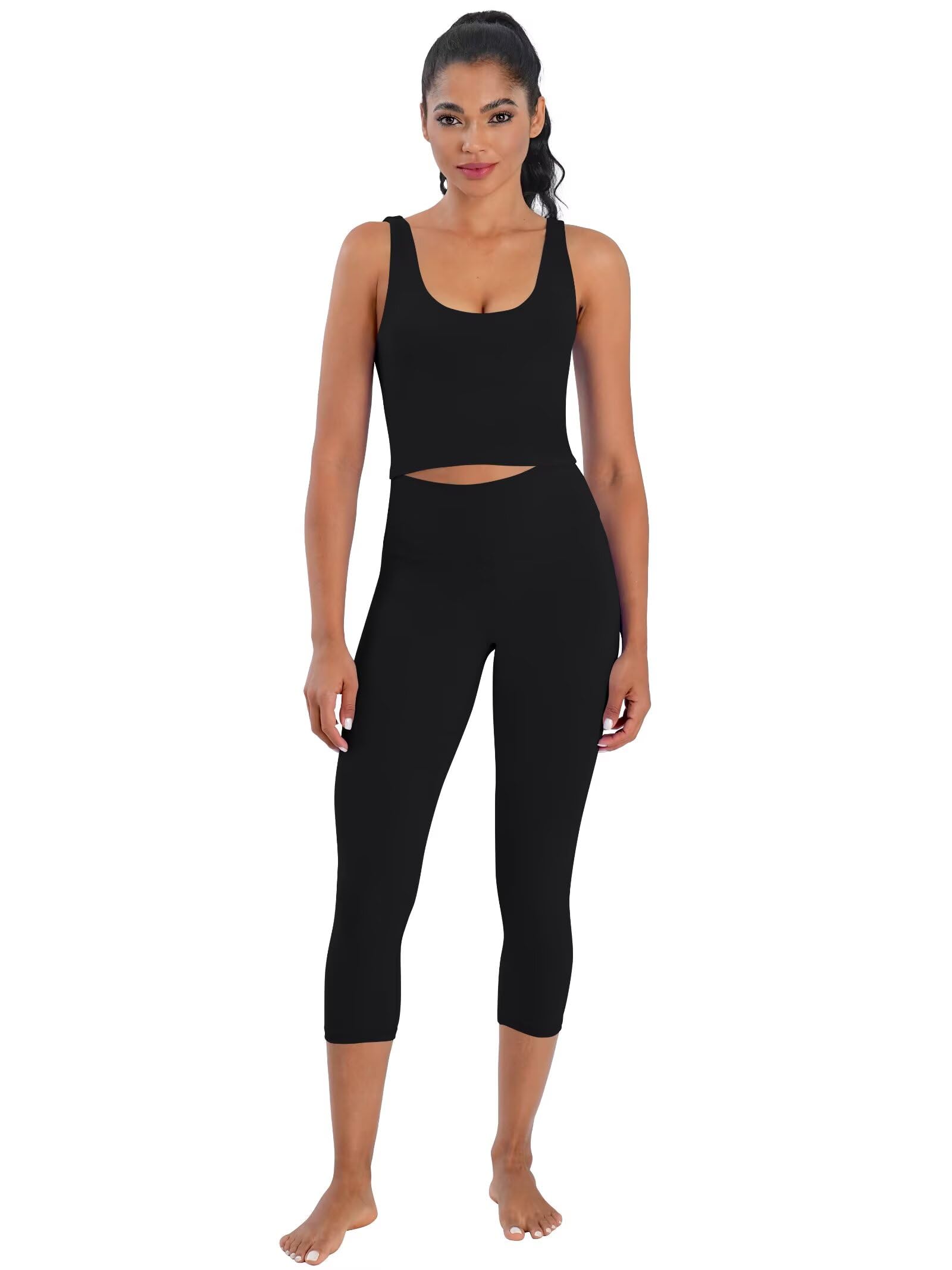 Sunzel Sunzfly Capri Leggings da Donna, 3/4 Pantaloni da Yoga a Vita Alta con Controllo della Pancia per l'Allenamento e La Corsa in Palestra Nero,19"