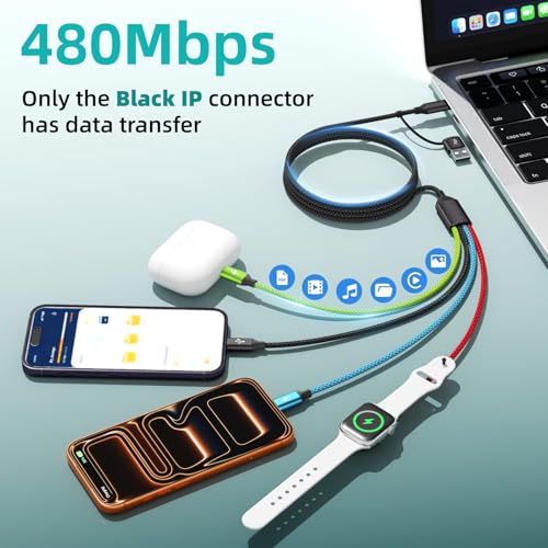 Image of Dual IP Multi Charging Cable with iWatch Charger, 2 Pack 5FT Travel