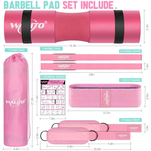 WALITO 8Pcs Barbell Pad Set for Hip Thrust - Squat Pad for Barbell Lunges, Bench Press, with 2 Gym Ankle Straps, 3 Resistance Bands for Working Out, 2 Lifting Strap, Workout Poster, Carry Bag - Image 3