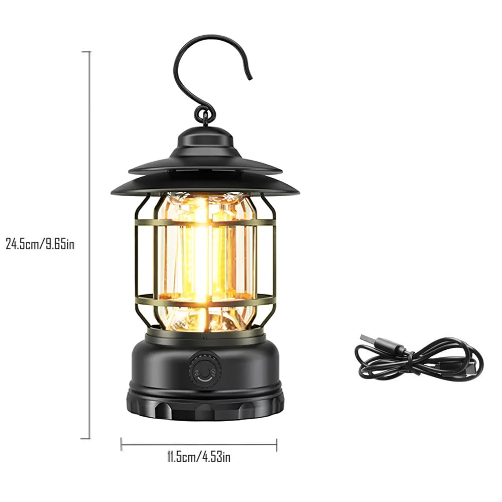 2-pak ładowalnych lampionów kempingowych, przenośna lampa namiotowa LED z bezstopniowym przyciemnianiem, wodoodporna konstrukcja vintage, oświetlenie 360°, szybkie ładowanie USB-C, dekoracja