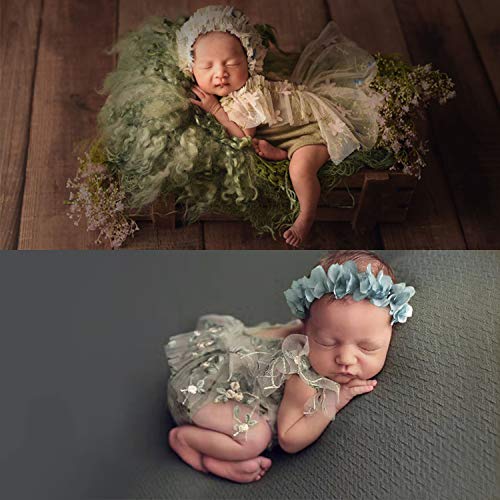 3 PCS Newborn Photography Props with Baby Lace Rompers Hat Flower Headband Vest Floral Classic Outfits for Girl Princess Twins Birthday Party3