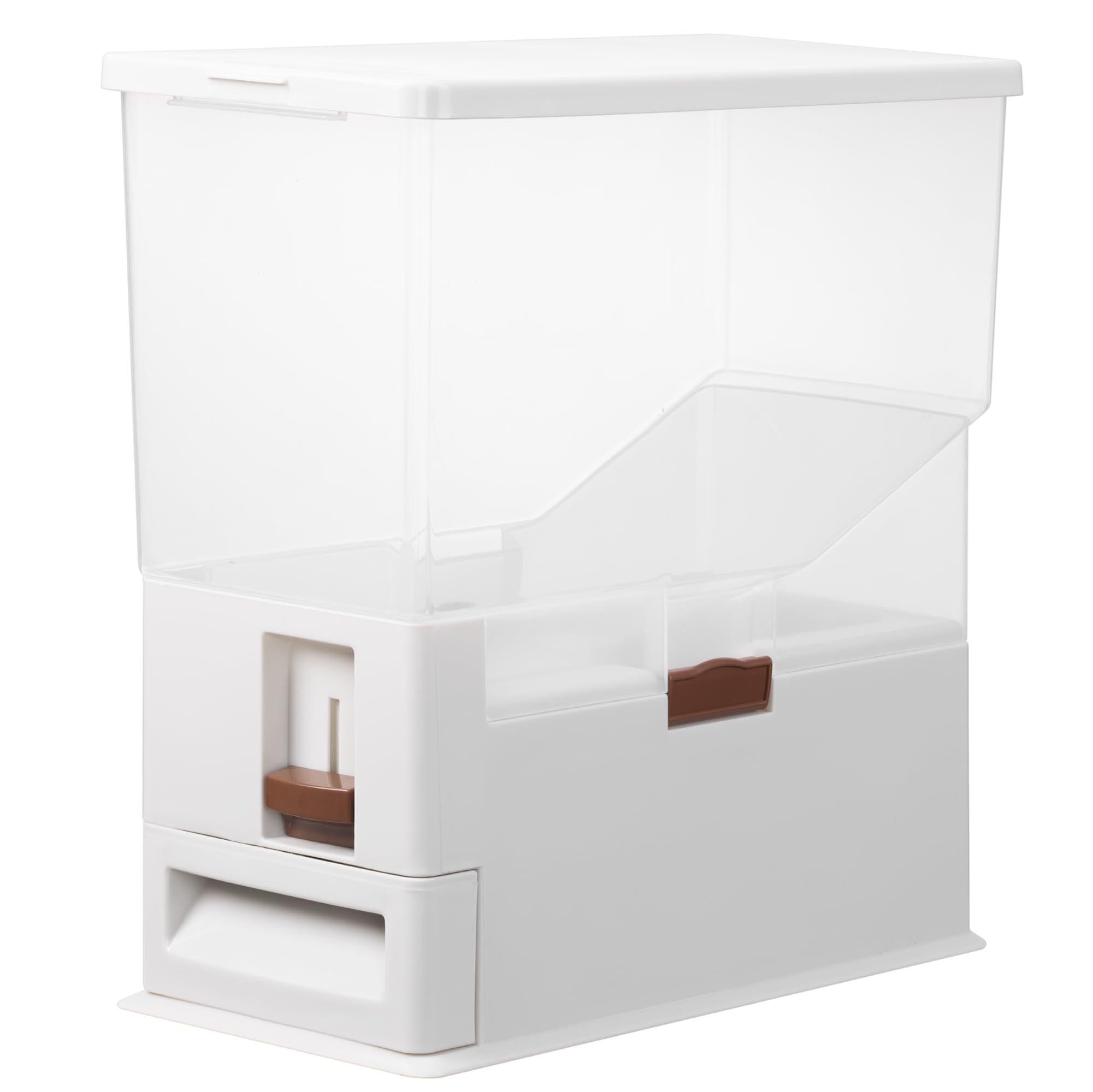 Navaris Contenedor de Comida para Perro y Gato - Cubo Hermetico de Pienso de 14 L con Porción Regulable para Perros o Gatos - Recipiente de Almacenaje Gris Transparente