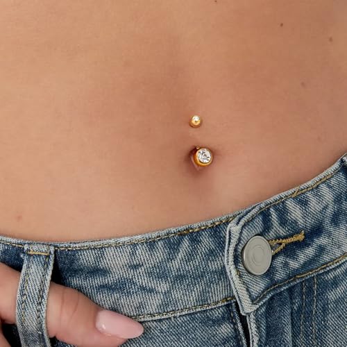 2pcs 14k Gold Filled Belly Button Rings, 14G 8mm/10mm/12mm Threaded Barbell Belly Button Piercing, Navel Ring Piercing Jewelry4