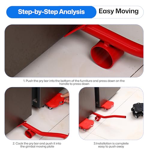 Furniture Sliders, Furniture Lifter 360° Full Rotation Moving Dolly with Brakes Heavy Duty Moving Wheels for Heavy Items Mover Tool Set for Sofas Fridge - Image 3