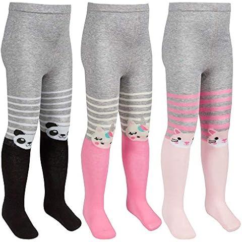 Baby Girls 3 Pairs Design Tights Assorted Animals Cotton Rich 3-4 Cover