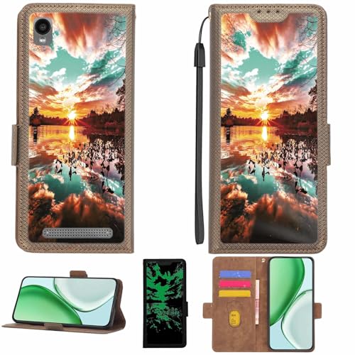 Aroepurt Case Compatible for Kruger Matz Smartfon Move 8 mini Phone Case Flip Cover [with Tempered Glass Screen Protector][RFID Blocking][Luminous Effect] LPT-FJ