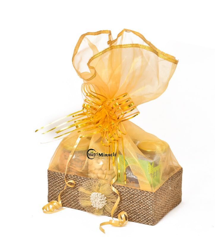 Image of NUTRI MIRACLE Diwali Dry Fruits Chocolates Nuts with Laddu Candles Gift Box for Clients & Employees
