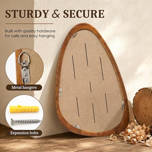 Image of Asymmetrical Mirror, 30 inchx20 inch Unique Irregular Wall Mirror, Wood Mid Century Modern Mirror Decor for Bathroom Bedroom Living Room Entryway Hallway (Natural Wood)