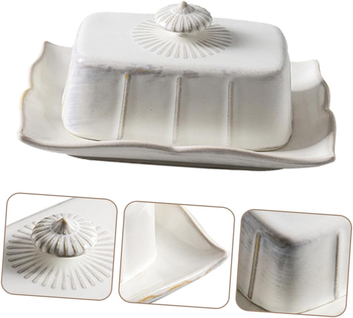 Ceramic Butter Dish Lid Airtight Butter Keeper Food Serving Tray for Fresh Spreadable for Kitchen Dining and Entertaining