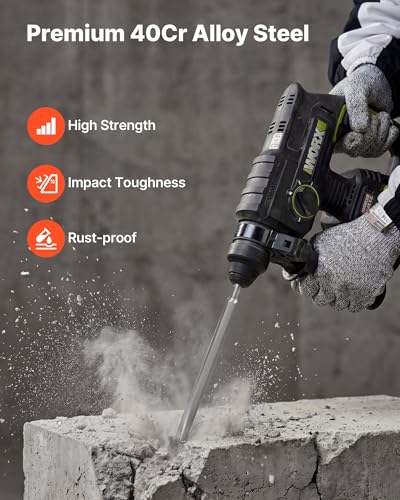 Image of VEVOR SDS Plus Chisel Set, 4 pcs SDS Plus Rotary Hammer Drill Attachments, Includes Point, Flat, & Angled Spade Chisels, Heat Treated 40Cr Alloy Steel, Sharp Edge for Demolition, Concrete and Brick