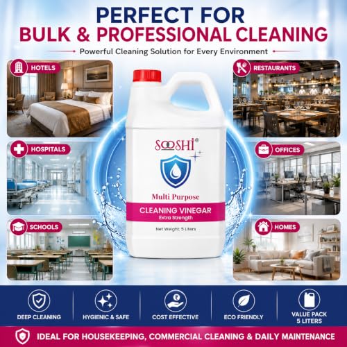 Image of Sooshi Premium 8% Cleaning Vinegar 5 Liter - Concentrated Multipurpose Distilled Vinegar Bulk Refill pack | Removes Stain, Limescale, Grease & Odors | For Household & Commerical use