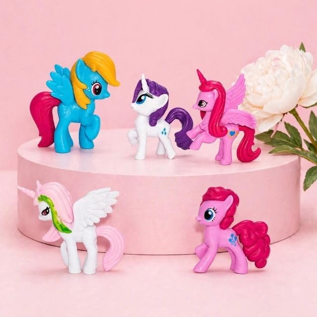 Image of Awestuffs Cute Unicorn Pony Set | Mini Horses Kids Play Set | Cake Toppers, Baby Shower Favors, Kids Room Decor (Set of 12)