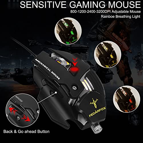 Fedarfox Keyboard And Mouse Combo, Compact Full Size Gaming Rainbow Keyboard And Mouse Set Backlit Illuminated Mice Mechanical Keyboard For Windows, Computer, Desktop, Pc, Notebook (Black) #TOP2