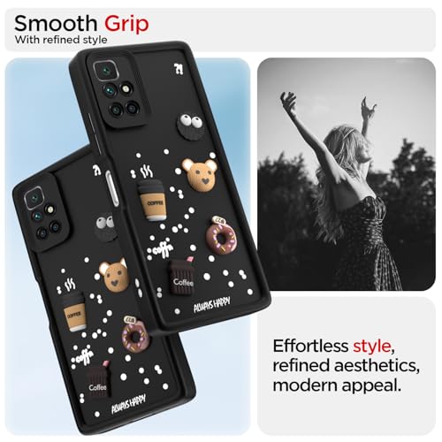 Image of Pikkme Back Cover for Redmi 10 Prime | Cute Fun Cartoon 3D Bear Silicone Full Body Protection Bumper Case (Black)
