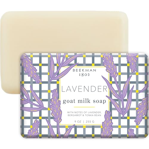 Image of Beekman 1802 Goat Milk Soap - Moisturizing Hand & Body Soap Bar with Shea Butter & Botanical Oils, Triple-Milled, Non-Drying, Made for Sensitive Skin, Lavender 9 oz
